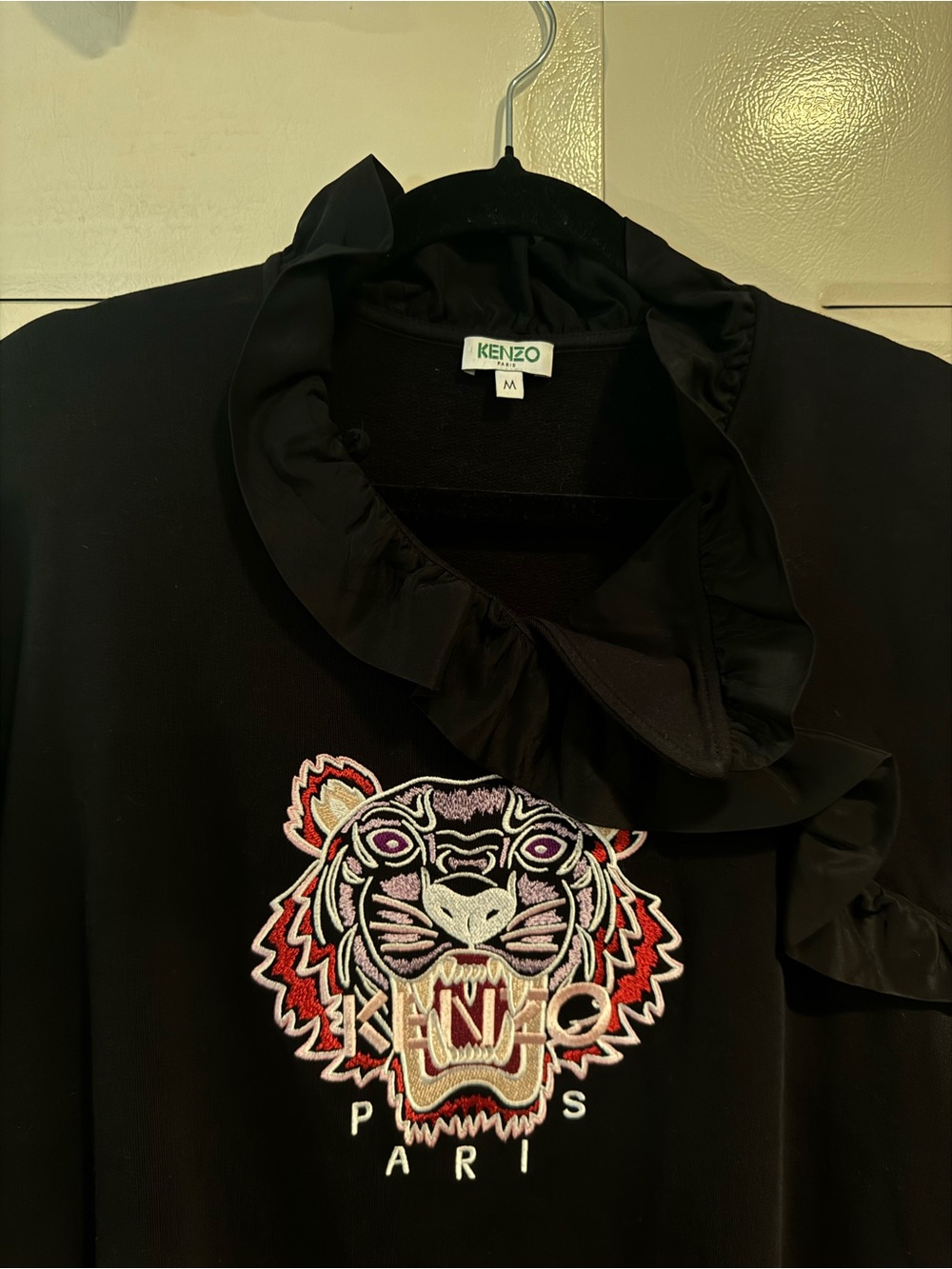 Kenzo Black Ruffle Collar Sweatshirt with Embroidered Tiger Motif